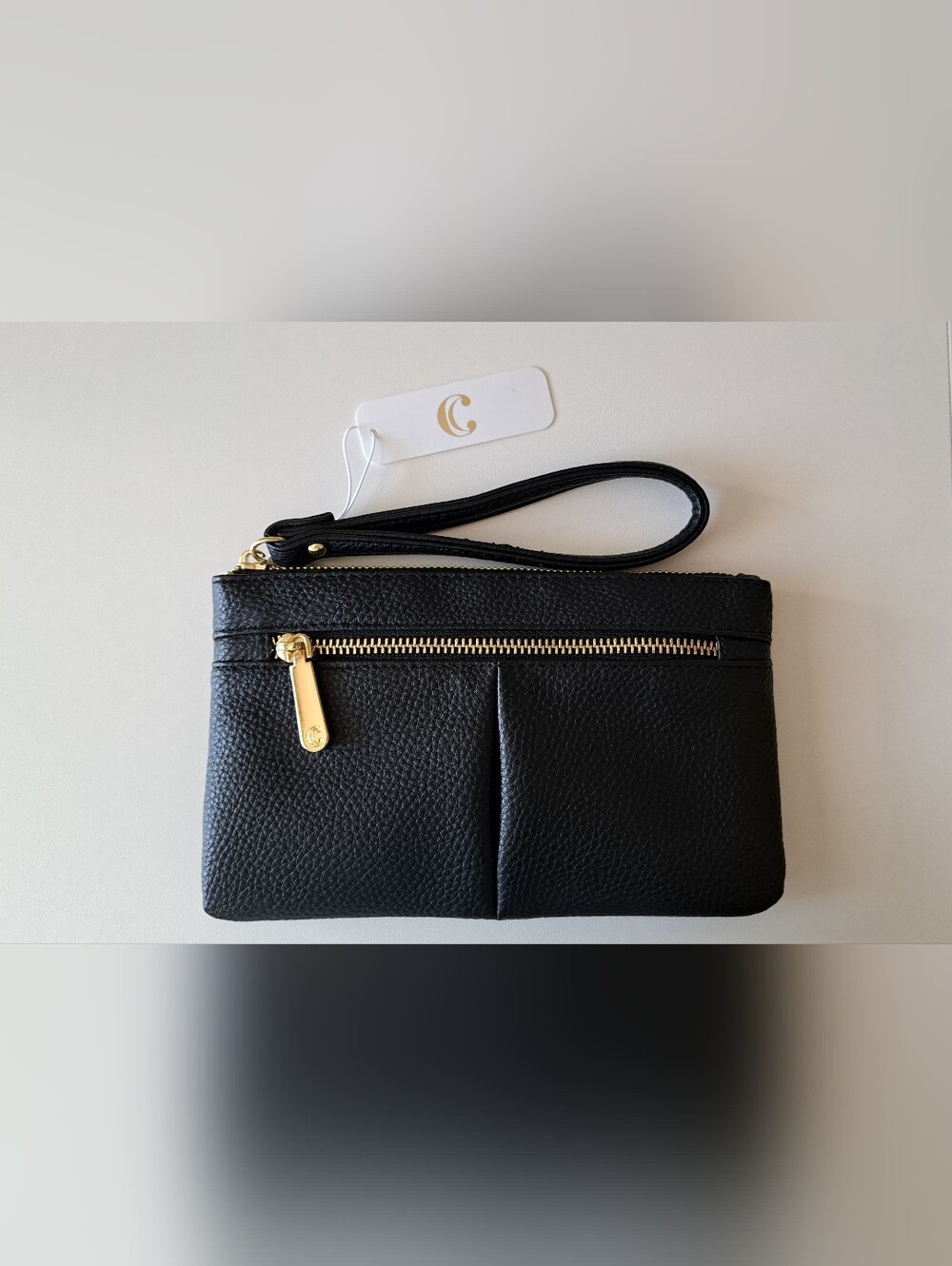 Charming Charlie Black Pebbled Faux-Leather Wristlet Clutch
